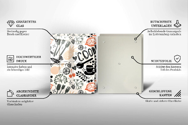 Sklo za varnú dosku Kreslený kuchynský motív