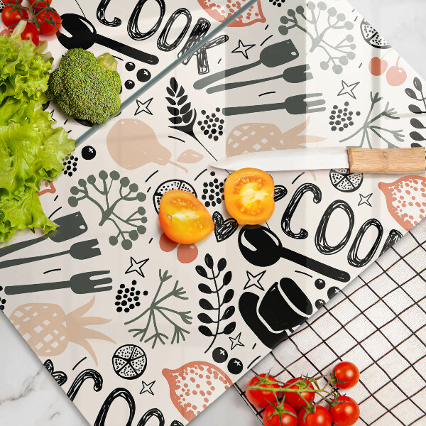 Sklo za varnú dosku Kreslený kuchynský motív
