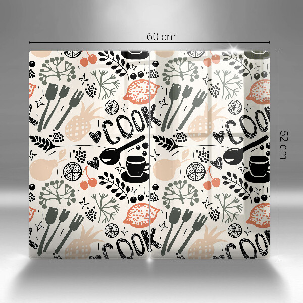Sklo za varnú dosku Kreslený kuchynský motív