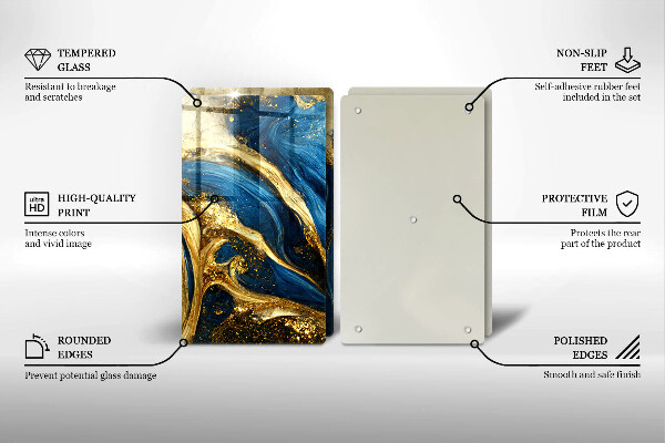 Sklo za varnú dosku Modrý a zlatý mramor