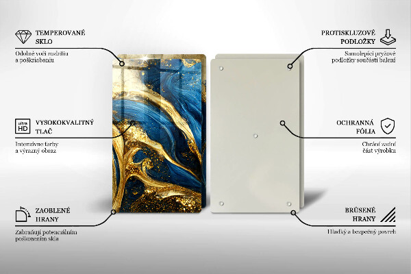 Sklo za varnú dosku Modrý a zlatý mramor