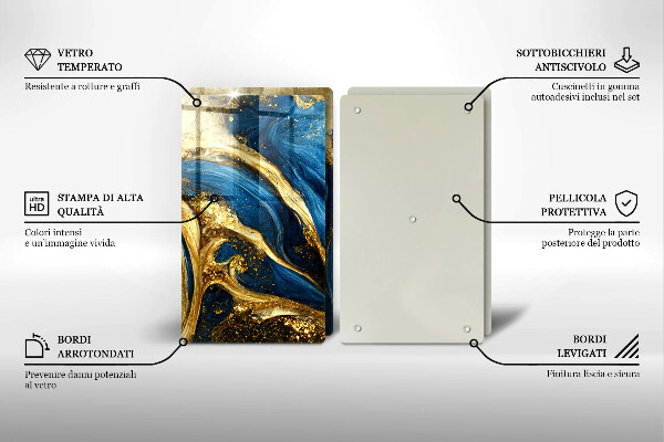 Sklo za varnú dosku Modrý a zlatý mramor