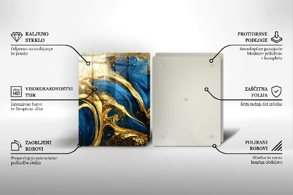 Sklo za varnú dosku Modrý a zlatý mramor