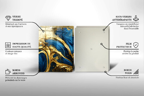 Sklo za varnú dosku Modrý a zlatý mramor