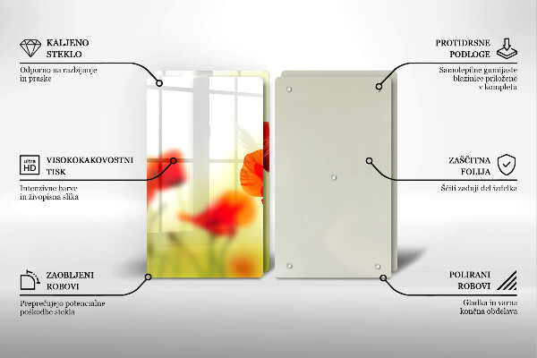 Sklo za varnú dosku Červené kvety maku