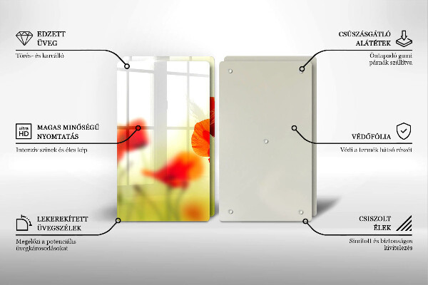 Sklo za varnú dosku Červené kvety maku