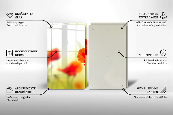 Sklo za varnú dosku Červené kvety maku