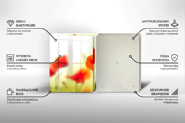 Sklo za varnú dosku Červené kvety maku