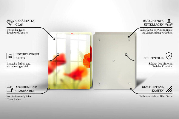 Sklo za varnú dosku Červené kvety maku