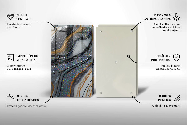 Sklo za varnú dosku skala so zlatom