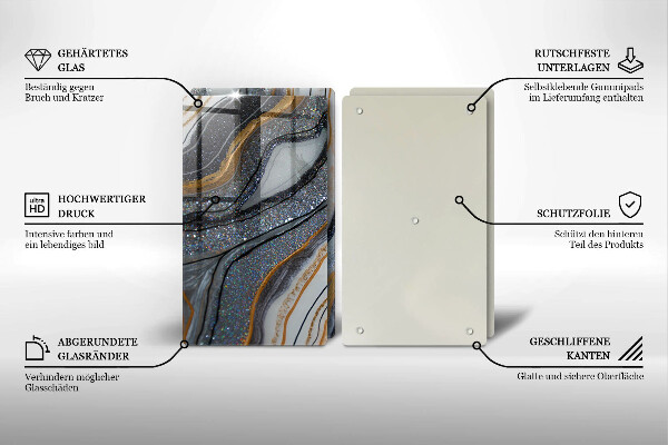 Sklo za varnú dosku skala so zlatom