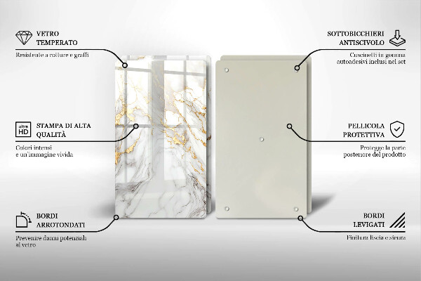Sklo za varnú dosku Svetlý mramor so zlatom