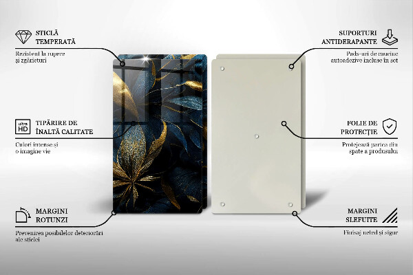 Sklo za varnú dosku Ozdobné listy so zlatom