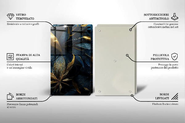 Sklo za varnú dosku Ozdobné listy so zlatom