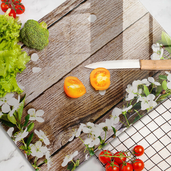 Kryt na sporák Biele kvety na doskách