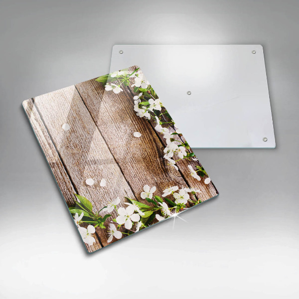 Kryt na sporák Biele kvety na doskách