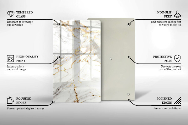 Kryt na indukčnú dosku Svetlý mramor so zlatom