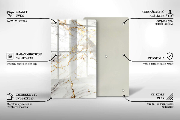 Kryt na indukčnú dosku Svetlý mramor so zlatom