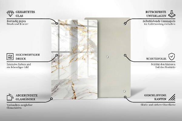 Kryt na indukčnú dosku Svetlý mramor so zlatom