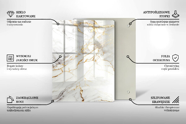 Kryt na indukčnú dosku Svetlý mramor so zlatom