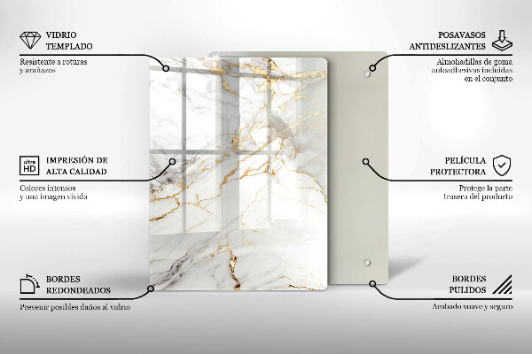 Kryt na indukčnú dosku Svetlý mramor so zlatom