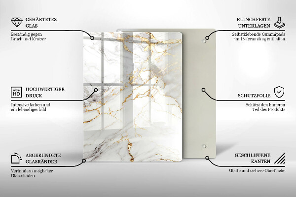 Kryt na indukčnú dosku Svetlý mramor so zlatom