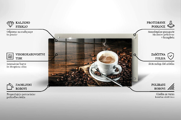 Sklenený kryt za sporák Šálka a kávové zrná