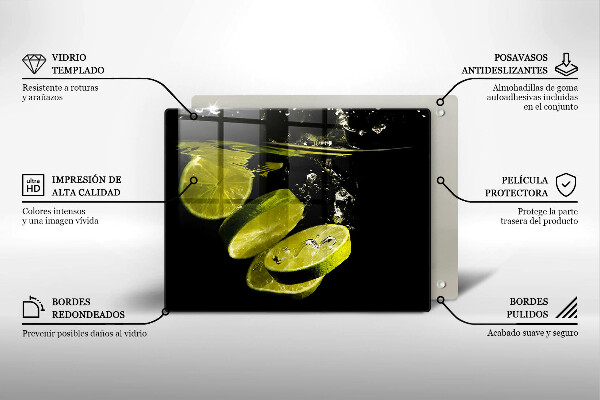 Sklenený kryt za sporák Limetky vo vode