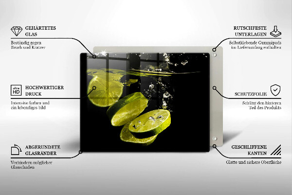 Sklenený kryt za sporák Limetky vo vode