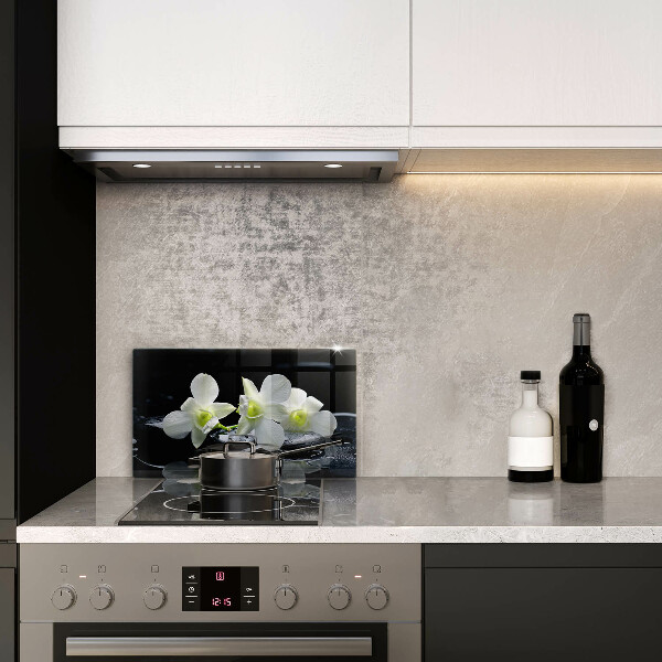 Kryt na plynový sporák Biele kvety v zenovej vode