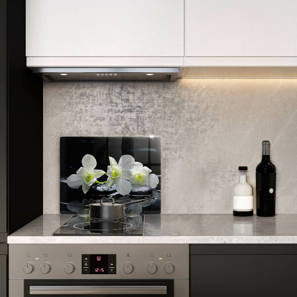 Kryt na plynový sporák Biele kvety v zenovej vode