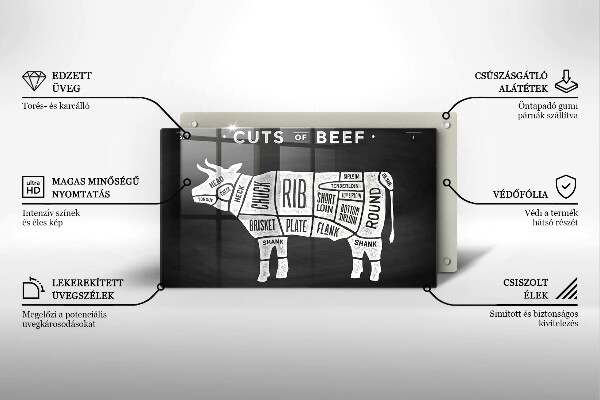 Sklenený kryt za sporák Kravské mäso hovädzie mäso