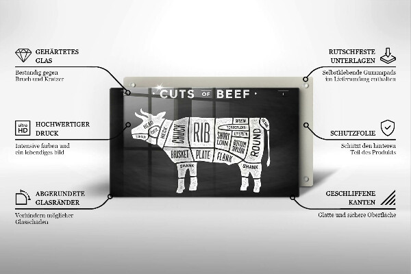 Sklenený kryt za sporák Kravské mäso hovädzie mäso
