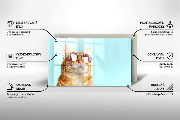 Krycia doska na sklokeramickú varnú dosku Červená mačka s okuliarmi