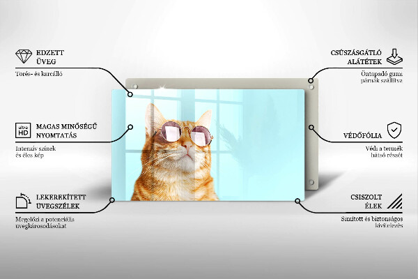 Krycia doska na sklokeramickú varnú dosku Červená mačka s okuliarmi