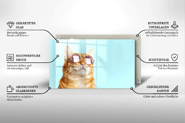 Krycia doska na sklokeramickú varnú dosku Červená mačka s okuliarmi