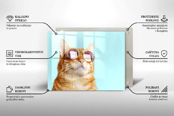 Krycia doska na sklokeramickú varnú dosku Červená mačka s okuliarmi