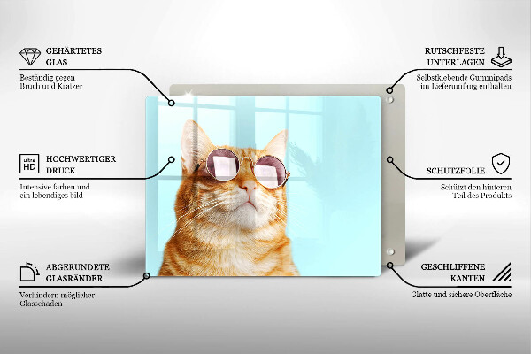 Krycia doska na sklokeramickú varnú dosku Červená mačka s okuliarmi