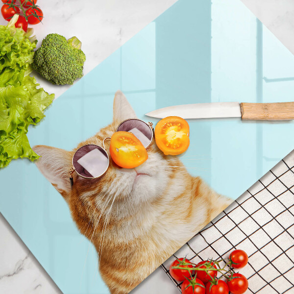 Krycia doska na sklokeramickú varnú dosku Červená mačka s okuliarmi