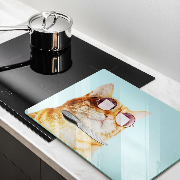 Krycia doska na sklokeramickú varnú dosku Červená mačka s okuliarmi