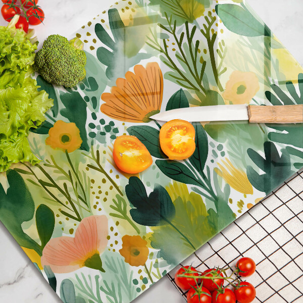 Sklenený kryt za sporák Maľované kvety