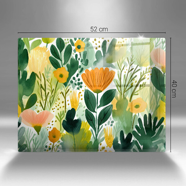 Sklenený kryt za sporák Maľované kvety