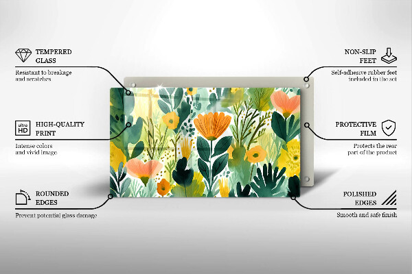 Sklenený kryt za sporák Maľované kvety