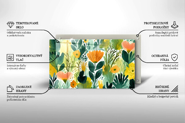 Sklenený kryt za sporák Maľované kvety