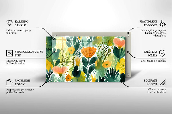 Sklenený kryt za sporák Maľované kvety