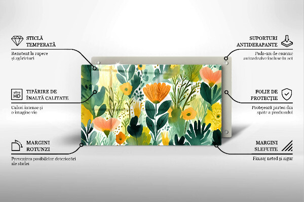 Sklenený kryt za sporák Maľované kvety