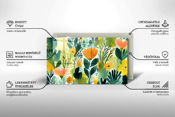 Sklenený kryt za sporák Maľované kvety