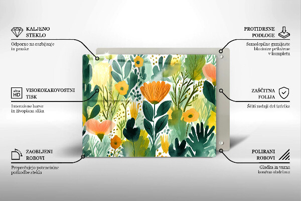 Sklenený kryt za sporák Maľované kvety