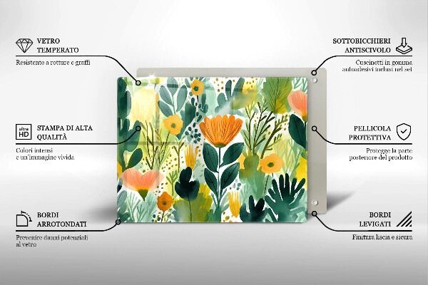 Sklenený kryt za sporák Maľované kvety