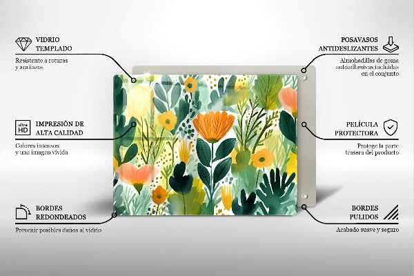 Sklenený kryt za sporák Maľované kvety